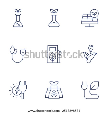 Green energy icons set. Thin Line style, editable stroke. charge, laboratory, eco fuel, ecology, bio energy, green energy.