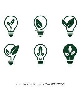 Green Energy Icons Six Eco Friendly Lightbulb Designs Modern Minimalist Style Corporate Branding