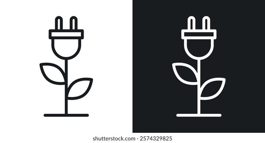 Green energy icons in thin black and white stroke liner style