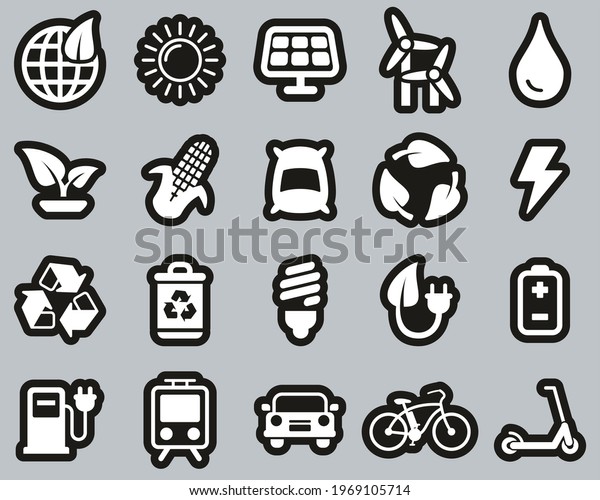 Green Energy\
Icons White On Black Sticker Set\
Big