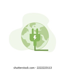 Green energy illustration. Modern eco private house with solar energy panels and smart home technology. Electric car near charging station. Renewable energy concept. Vector illustration.