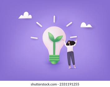 Green energy illustration. Renewable energy concept. 3D Web Vector Illustrations.