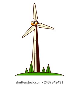 Green energy isolated on white background, wind generator, green energy. Offshore Wind Turbine. Vector illustration