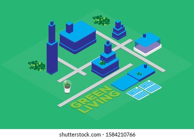 Green energy isometric vector design solar system