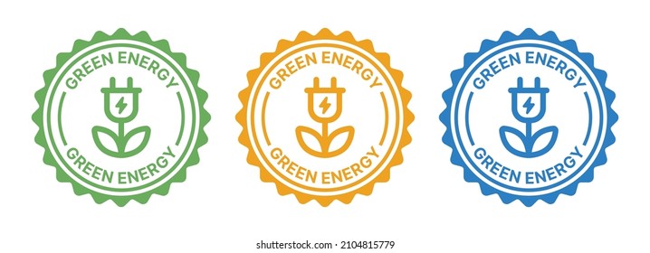 Green energy label stamp icon set. Alternative sign