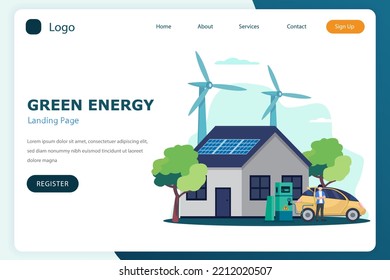 Green energy landing page website flat vector template