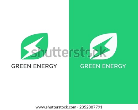 Green energy leaf and electricity lightning bolt shape logo icon design concept. Eco energy clean technology concept. Usable for Business and Branding Logo. Nature and electricity renewable.