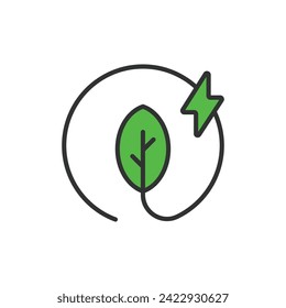 Green energy leaf icon in line design. eco, green, energy, leaf, renewable, power, clean, resource, natural isolated on white background vector. Saving solar energy editable stroke icon.