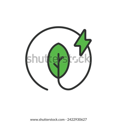 Green energy leaf icon in line design. eco, green, energy, leaf, renewable, power, clean, resource, natural isolated on white background vector. Saving solar energy editable stroke icon.