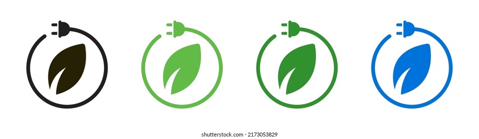 Green energy leaf icons design vector. Renewable electric power charge button symbol illustration.