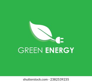 Green energy with leaf and plug vector design can use as logo, icon, poster etc