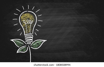 Green energy light bulb chalk board vector background