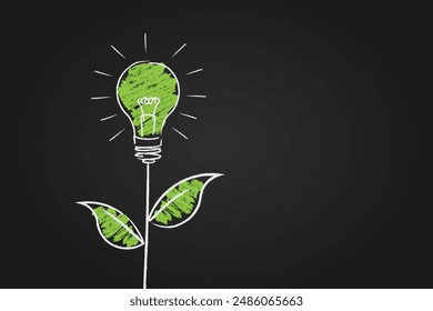 Green energy light bulb chalk board vector background