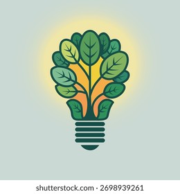 Lâmpada de energia verde com árvore frondosa representa inovação sustentável e soluções tecnológicas ecologicamente corretas para um futuro mais ecológico