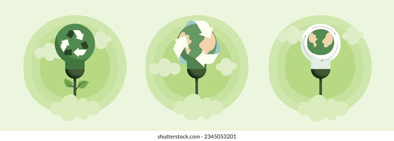 Green Energy with Light Bulb of Sustainable development concept. ESG, Renewable Energy, Ecology and environment concept. Flat Vector Illustration.