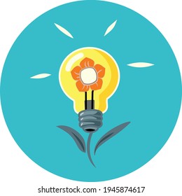 Green Energy Light Bulb Vector Cartoon Illustration. Eco sustainable energy innovative solution for saving the environment
