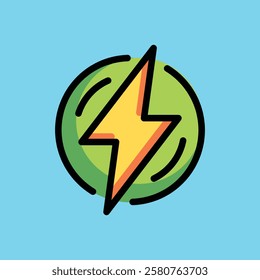 Green energy, lightning bolt, renewable energy doodle cartoon, minimalist vector illustration, simple concept, Isolated