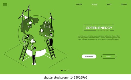 Green Energy - Line Design Style Isometric Web Banner