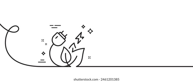 Icono de línea de energía verde. Una línea continua con rizo. Señal de energía eléctrica. Símbolo de la electricidad renovable. Cinta de un solo contorno de energía verde. Patrón de curva de bucle. Vector
