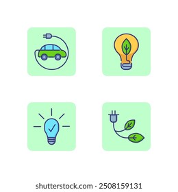 Green energy line icon set. Electric car and alternative energy sources. Environmental protection concept. Vector illustration for web design and apps