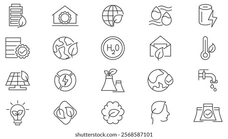 Green Energy line icon set. Eco industry, wind turbine, green energy, organic, CO2 neutral, solar, geothermal, protection, renewable energy line icon set. UI thin line icon pack.