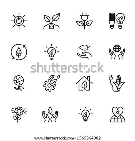 Green energy line icons. Set of line icons on white background. Environment concept. Ecology, planet, leaf, safety. Vector illustration can be used for topics like nature, environment, planet