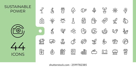 Green Energy linear icon. Contains related to energy, bio, power, ecology, electricity, sustainable, electric and more. Vector icons collection. Eco icon. Vector artwork and illustration.