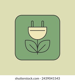 Icono lineal de energía verde, enchufe con el símbolo de trazo editable de la hoja, símbolo de contorno del vector de ahorro de energía.