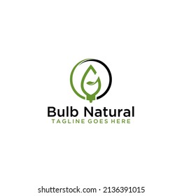 Green energy logo design featuring leaf light bulb in eco friendly circle