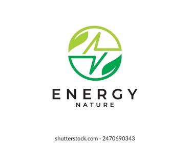 diseño de logotipo de energía verde. hoja con el símbolo de combinación de relámpagos icono Vector