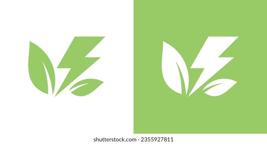 green energy logo design, lightning elements combined with leaves
