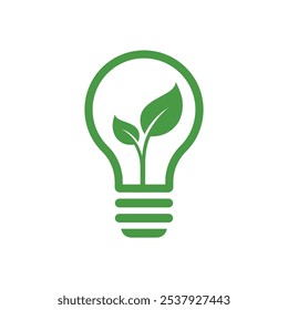Green energy logo. Eco bulb energy logo. Save energy symbol. Energy icon with green leaf.
