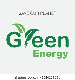 green energy logo with an electric bolt symbol on a leaf