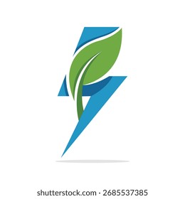 A green energy logo featuring a leaf and lightning bolt. It represents eco-friendly power, renewable resources, and clean electricity. Isolated on white background.
