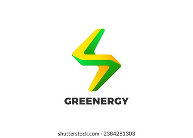 Green Energy Logo Flash Lightning Bolt Innovative Design Vector template. Power Technology Logotype icon tech.