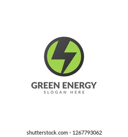 Green energy logo or icon vector design template with ligthning symbol and green color