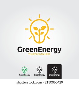 Green energy logo or icon vector design template with electric plugs and leaves