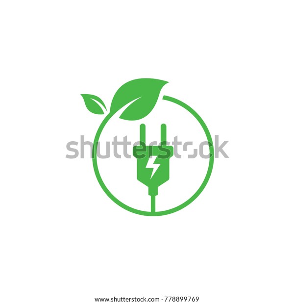 Green energy logo or icon vector design template\
with electric plugs and\
leaves
