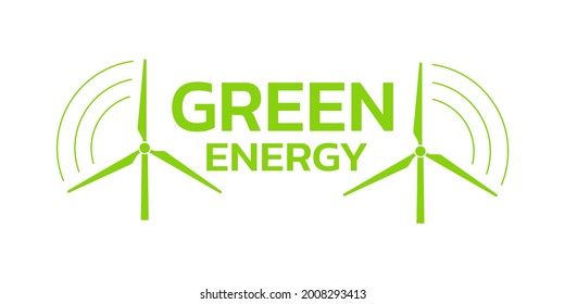 Logo o icono de energía verde con turbinas eólicas. Símbolo de energía renovable y limpia con molinos de viento modernos. Ilustración vectorial.