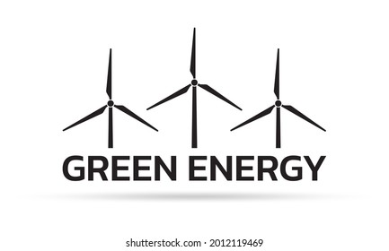Green energy logo or icon with wind turbines. Renewable and clean energy symbol with modern windmills. Vector illustration.