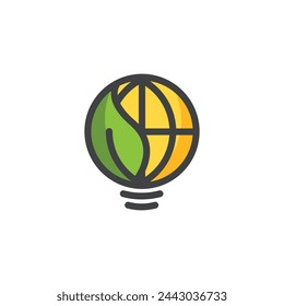 Green energy logo illustration. Lamp with globe and leaves. Ecology concept with light bulb, earth and leaves. Save energy icon sign symbol.