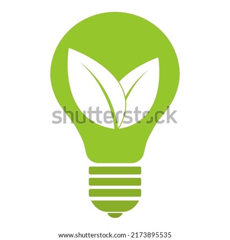 Green energy logo illustration.Light bulb with leaves on a white background.
