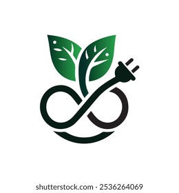 Logo de energía verde con la hoja y el símbolo del enchufe