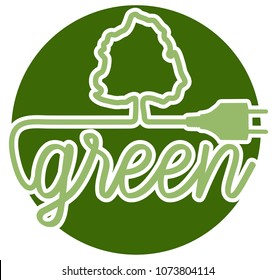 green energy logo with power plug and tree shape