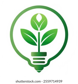 Green energy logo. Save energy symbol. Energy icon with green leaf. Incandescent electric light bulb with green leaves, symbol of clean energy, vector illustration isolated with white background.