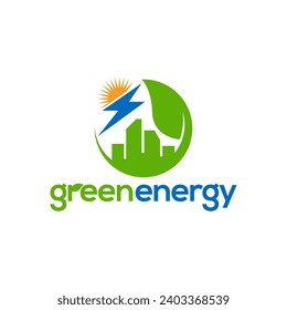 green energy logo template design. Electric charge leaf icon. Sustainable eco power company symbol