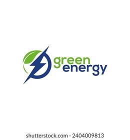 green energy logo template design. Electric charge leaf icon. Sustainable eco power company symbol