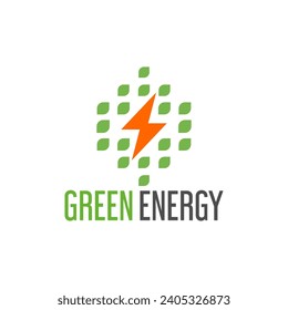 green energy logo template design. Electric charge leaf icon. Sustainable eco power company symbol