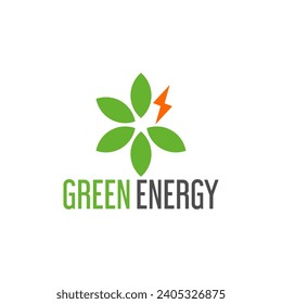 green energy logo template design. Electric charge leaf icon. Sustainable eco power company symbol