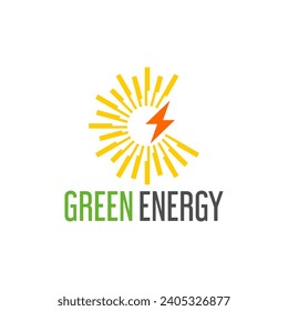 green energy logo template design. Electric charge leaf icon. Sustainable eco power company symbol